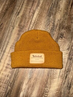 Timberland Men's Golden Yellow Knit Beanie with Logo Patch